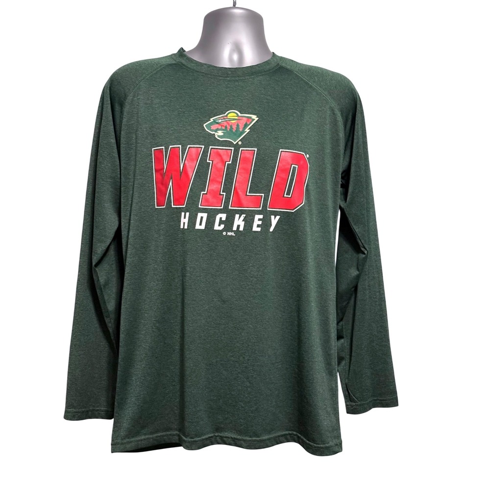 Minnesota Wild NHL Mens Medium Green Long Sleeve Performance Hockey Shirt A11